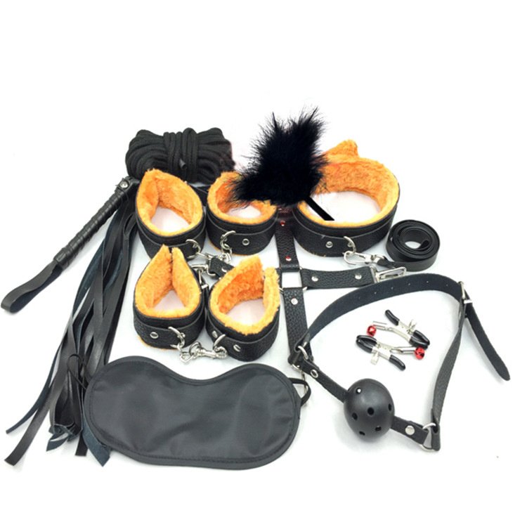 Erotic Sex Toys for Couple Handcuffs Fetish Kit Restraints 10PCS Set BDSM Bondage Gear Leather