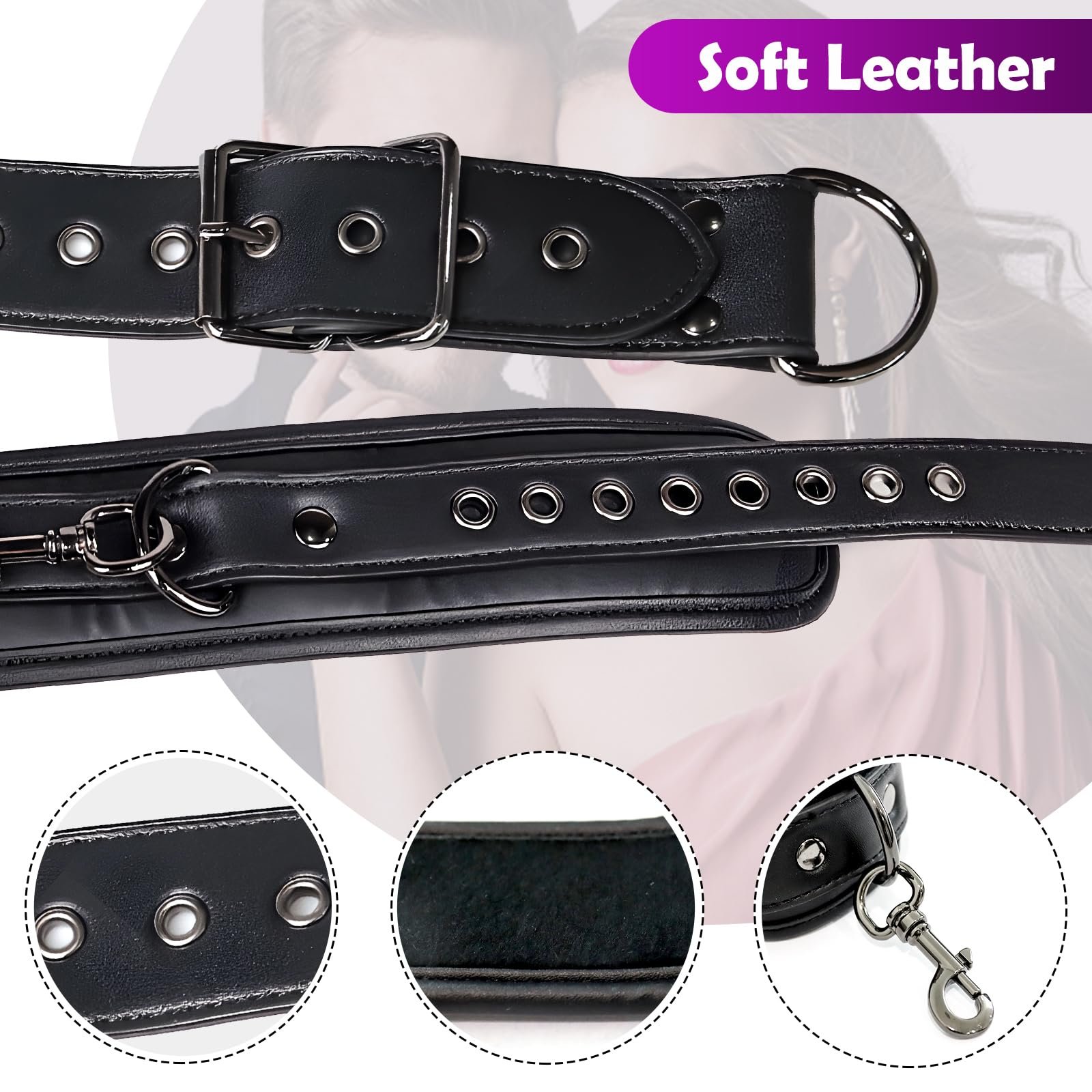 DH 5 Pcs Bed SM Kit with Adjustable Handcuffs Collar, Rope, Blindfold, Detachable Bondage Gear for Women Couples