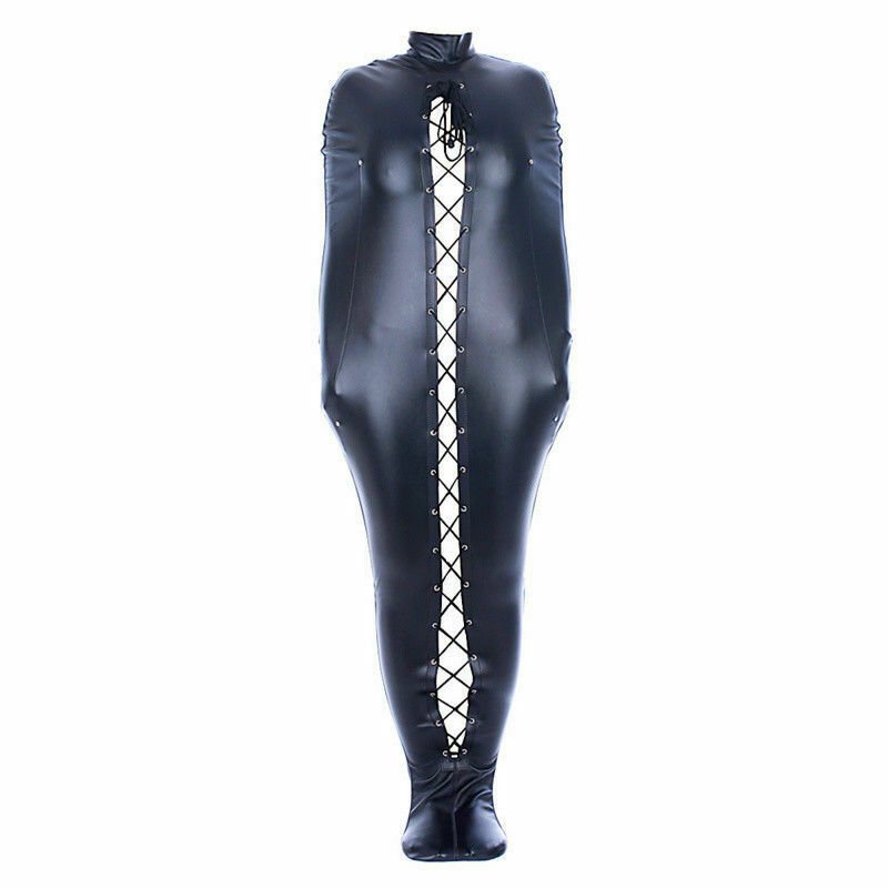 Adult Games BDSM Full Body Black PU Leather Mermaid Bondage Sack Bondage Sleeping Bag with Detachable Hood