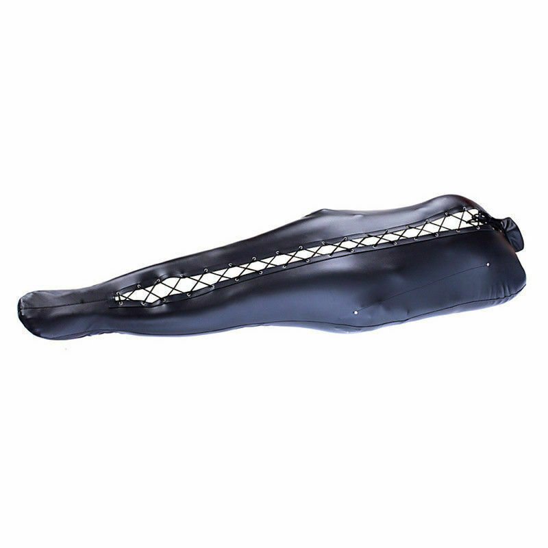 Adult Games BDSM Full Body Black PU Leather Mermaid Bondage Sack Bondage Sleeping Bag with Detachable Hood