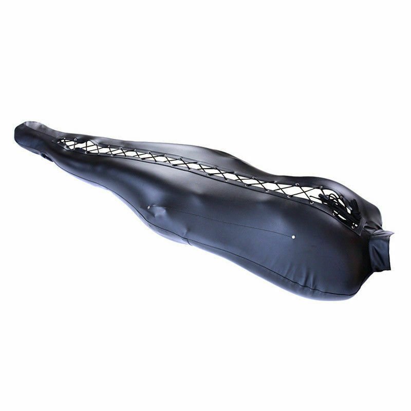 Adult Games BDSM Full Body Black PU Leather Mermaid Bondage Sack Bondage Sleeping Bag with Detachable Hood