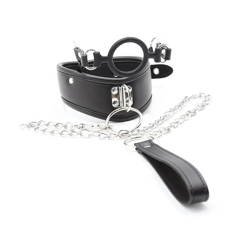 BDSM Bondage Restraint Gear Silica Gel Mouth Gag And PVC Faux Leather Neck Collar Fetish Erotic BDSM Sex Adult Game