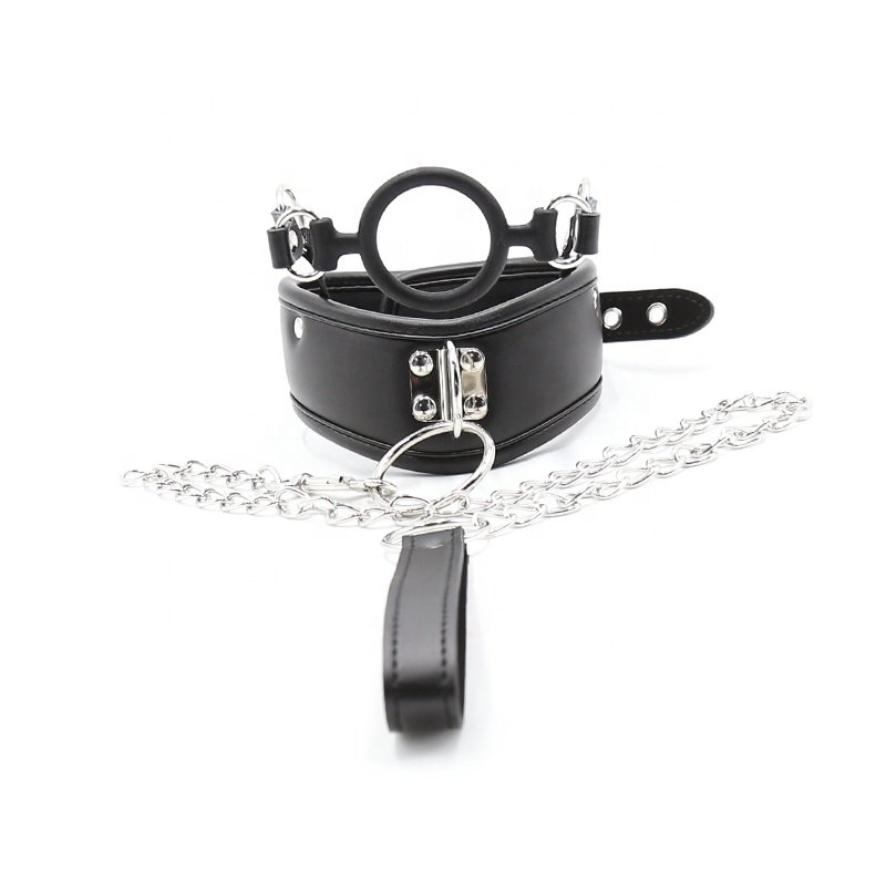 BDSM Bondage Restraint Gear Silica Gel Mouth Gag And PVC Faux Leather Neck Collar Fetish Erotic BDSM Sex Adult Game