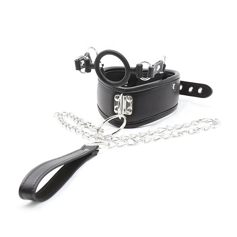 BDSM Bondage Restraint Gear Silica Gel Mouth Gag And PVC Faux Leather Neck Collar Fetish Erotic BDSM Sex Adult Game