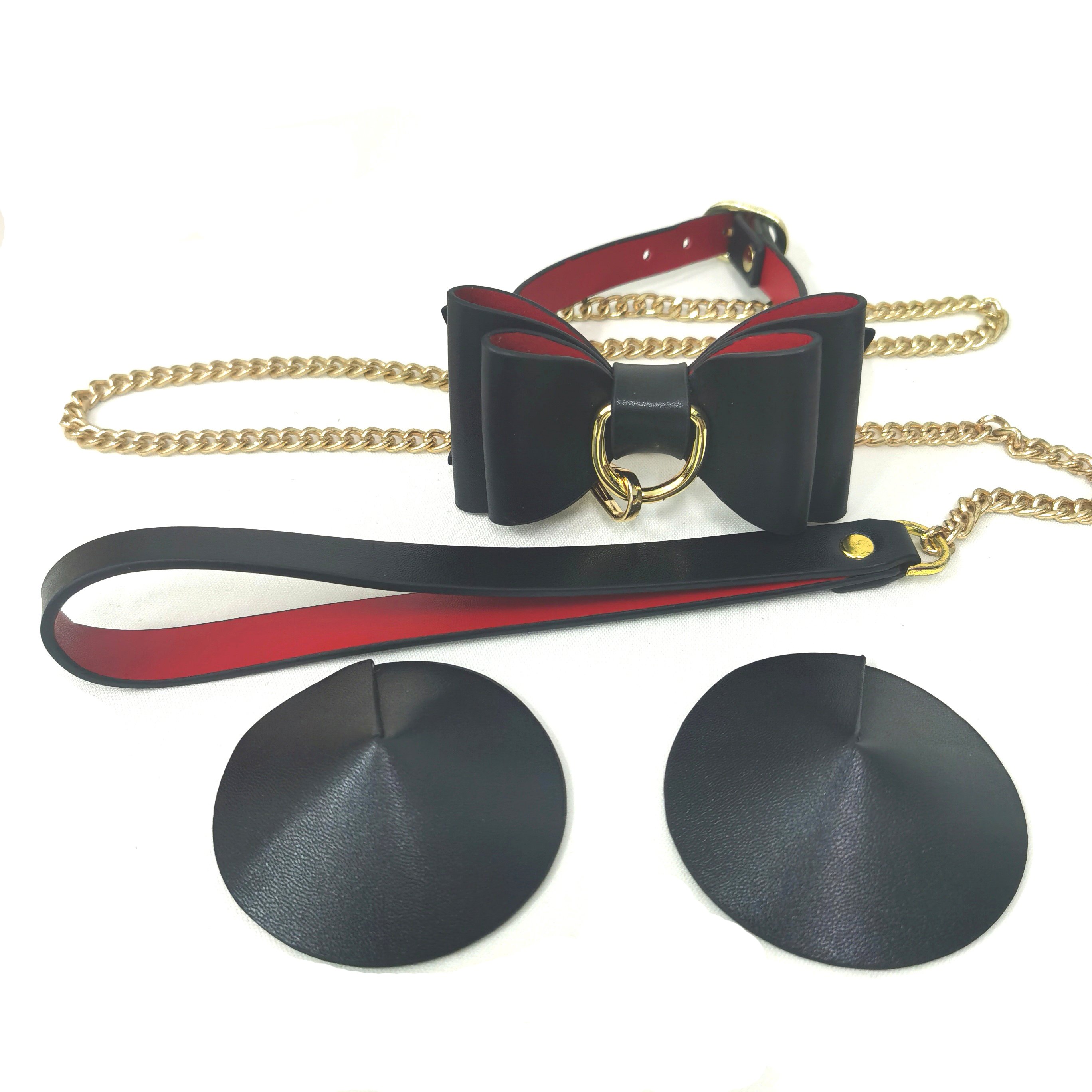 Best Selling Security Bow Tie Bondage Choker Chain Nipple cover Adult Erotic Products leather Zinc Alloy BDSM Sex Tool