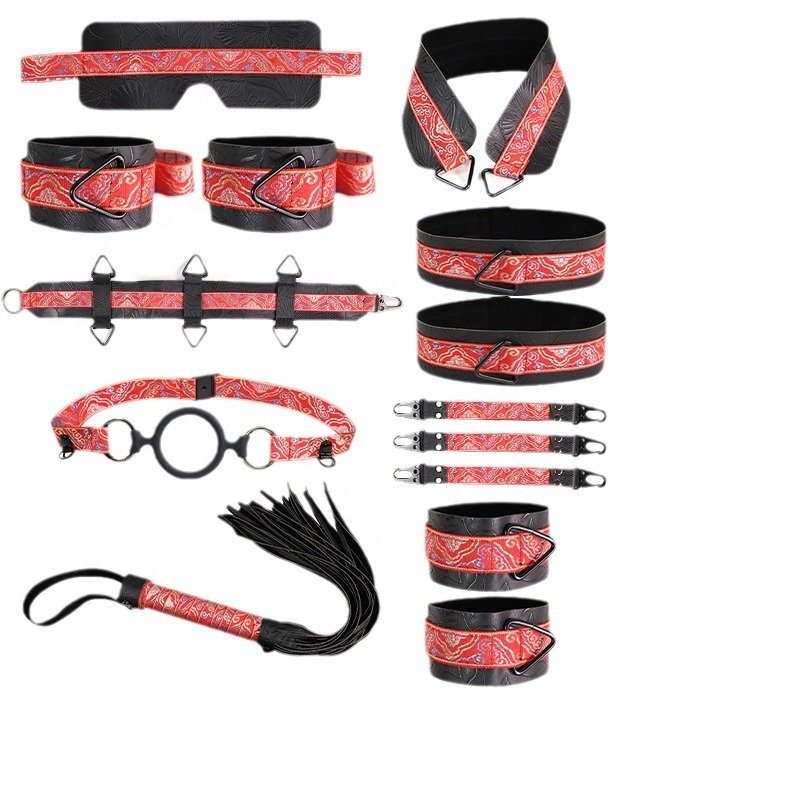 Mr.Shen BDSM Couple Bondage Set 10-Piece Iron Handcuffs Whip Rope Handcuffs Patch Restraint Kits for Flirting Sexual Enhancement