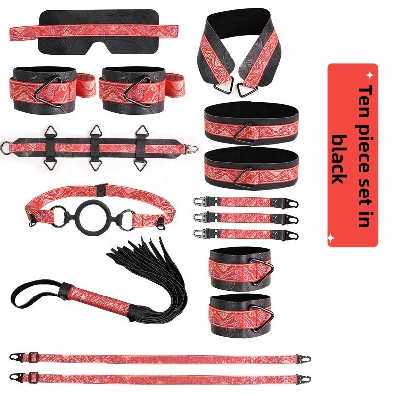 Mr.Shen BDSM Couple Bondage Set 10-Piece Iron Handcuffs Whip Rope Handcuffs Patch Restraint Kits for Flirting Sexual Enhancement