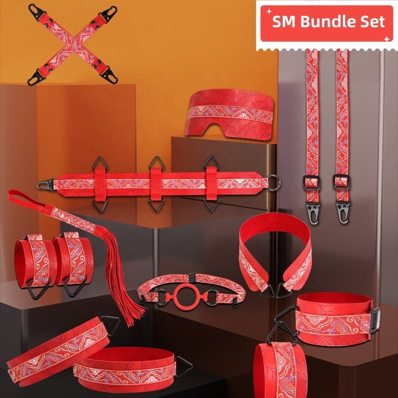 Mr.Shen BDSM Couple Bondage Set 10-Piece Iron Handcuffs Whip Rope Handcuffs Patch Restraint Kits for Flirting Sexual Enhancement