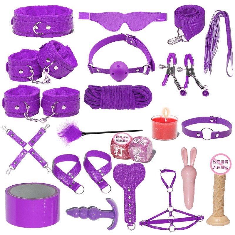 20 Pcs/kit Leather Bondage Kit Sm Slave Passion Fetish Bed Restraints Bdsm Handcuffs Gag Whip Collar Sex Bondage Set Gay