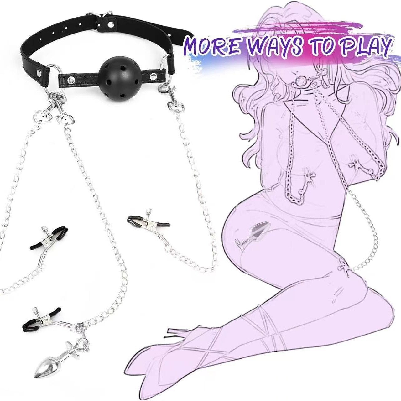 Adult Sex Foreplay Game Bdsm Bondage Kit Metal Chain Nipple Clamps For Couple 18+ Adult Bondage Restraints Sex Toys