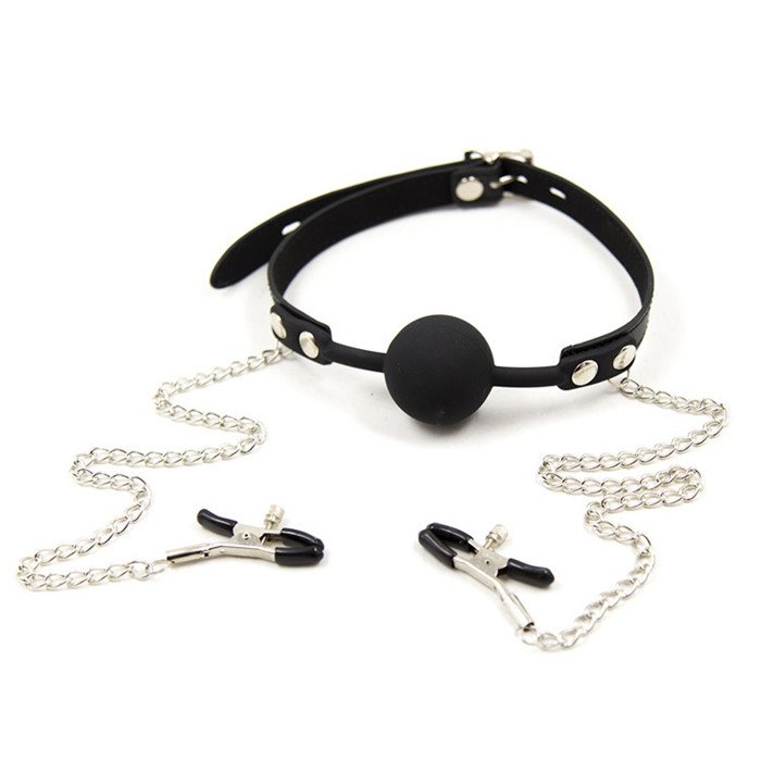 Fetish Body Bondage Restraint Harness with Mouth ball Gag Nipple Clamps SM Adult Sex Game Toy for Couple