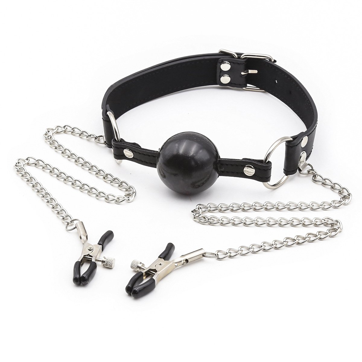 Women lingerie Sexy Bondage Harness Tools PU Leather Mouth Soft Ball Breast Clip Bondage Gear