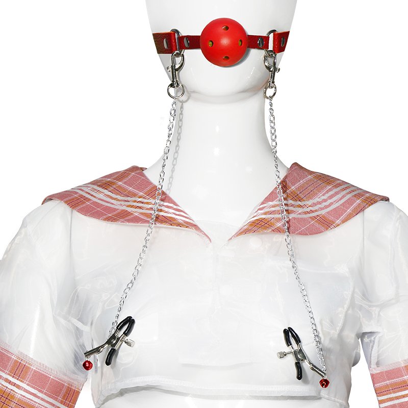 Silicone Breathable Ball Gag with Nipple Clamp Adult BDSM Sex Toys Leather Bondage Kit for Restraints Play