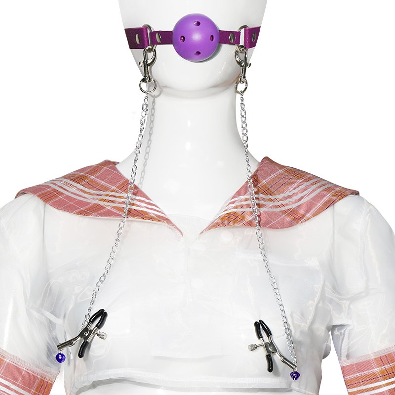 Silicone Breathable Ball Gag with Nipple Clamp Adult BDSM Sex Toys Leather Bondage Kit for Restraints Play