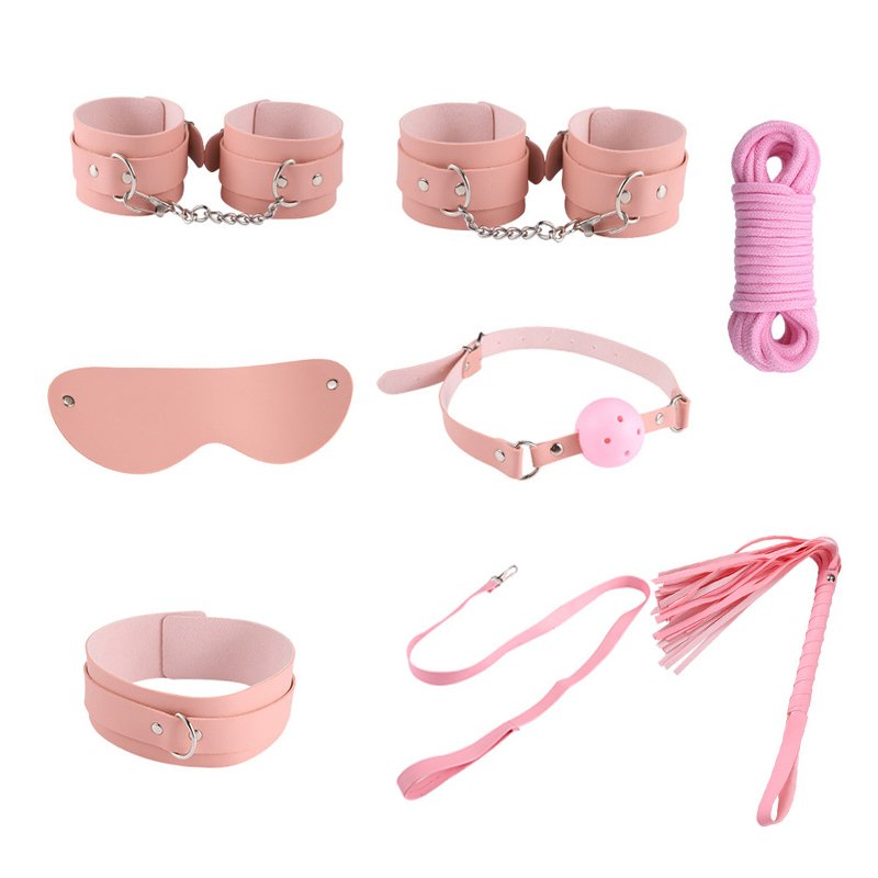 Black Pink Bondage Gear 8-Piece Plain Pattern Leather Set BDSM Collar Sex Toy for Adults Adult Juguetes Sexuales for Women