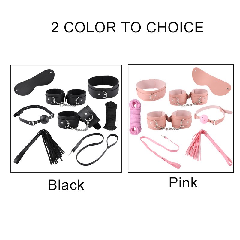 Black Pink Bondage Gear 8-Piece Plain Pattern Leather Set BDSM Collar Sex Toy for Adults Adult Juguetes Sexuales for Women