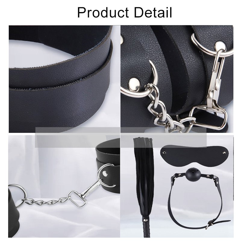 Black Pink Bondage Gear 8-Piece Plain Pattern Leather Set BDSM Collar Sex Toy for Adults Adult Juguetes Sexuales for Women