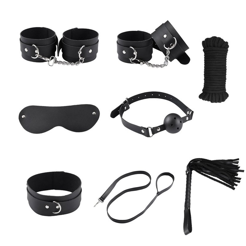 Black Pink Bondage Gear 8-Piece Plain Pattern Leather Set BDSM Collar Sex Toy for Adults Adult Juguetes Sexuales for Women
