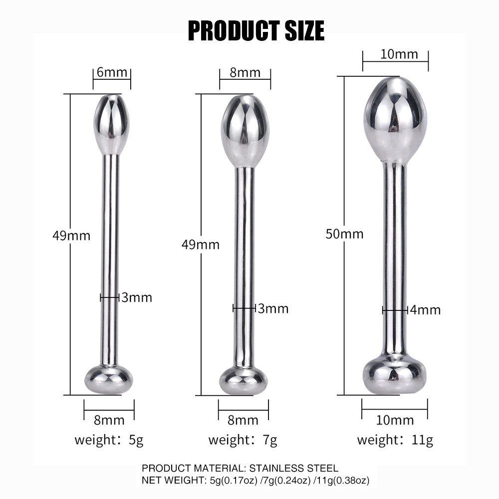 Men's BDSM Urethral Sounds Kit Oval Head Stainless Steel Penis Toys for Sex & Pain Bondage Gear