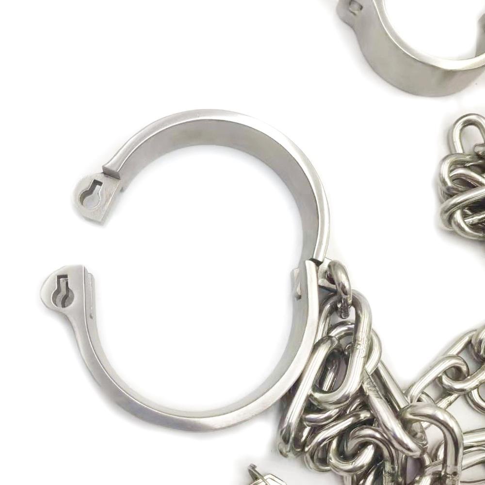 Stainless steel bdsm cuffs bondage kit collar+handcuffs+Ankle cuffs with chain slave fetish sex toys adult games