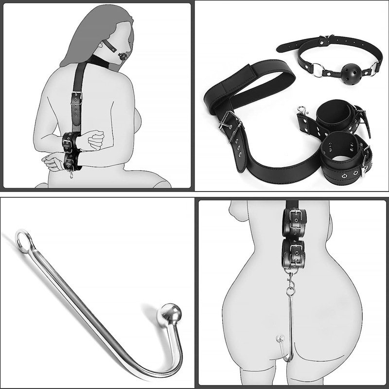 Chain Back Sex Handcuffs Collar Adjustable Bondage Gear BDSM Bondage Sex Restraints Set Couples Sex Toys