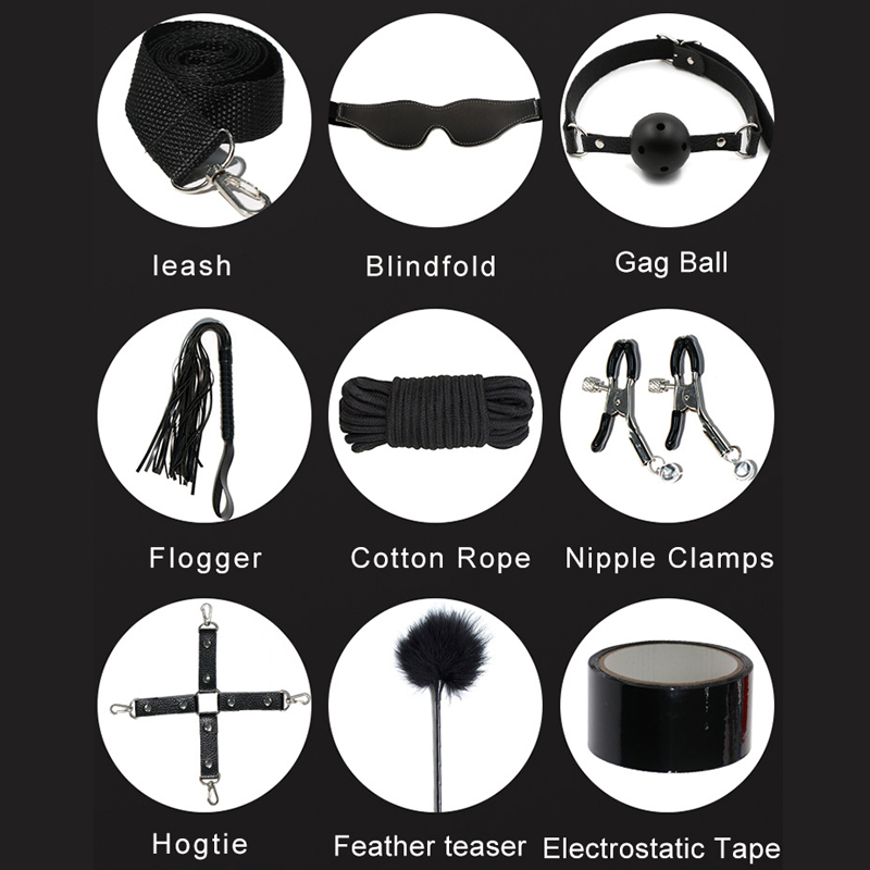 13-20 Pieces Japan Sex Bondage BDSM Toy Kit Restraints Set with HandCuff AnkleCuff Bondage Collection Blindfold Tickler Included