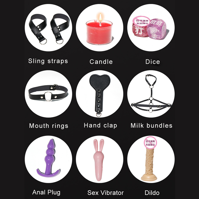 13-20 Pieces Japan Sex Bondage BDSM Toy Kit Restraints Set with HandCuff AnkleCuff Bondage Collection Blindfold Tickler Included