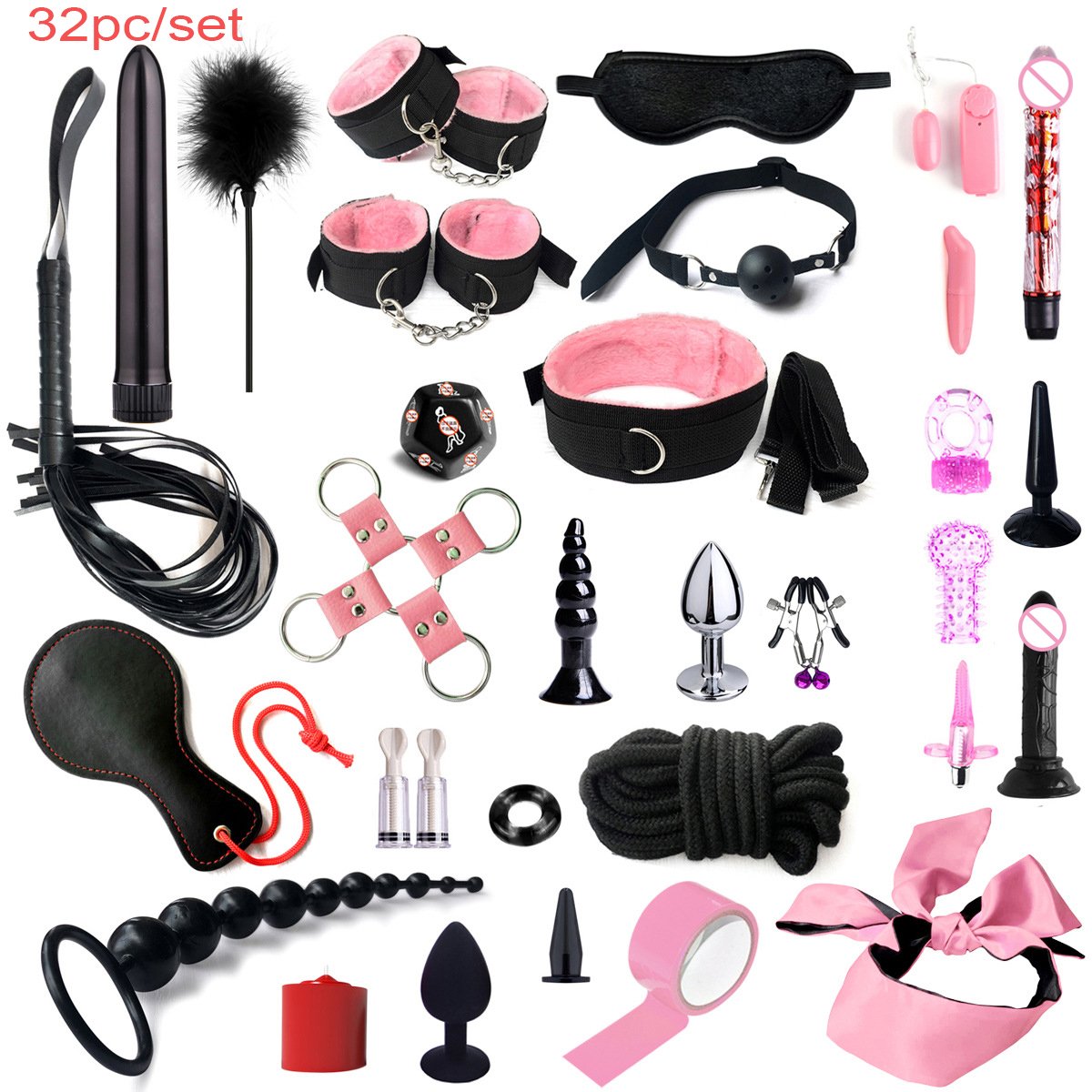 32 pieces adult bdsm bondage kit set leather bondage sex toy for couple sex toys
