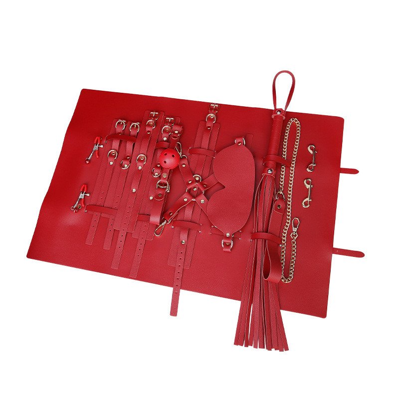 Luxury 10 Pcs Leather Gear Bondage Kit With Bag Bdsm Collar Handcuff Sex Toys Bondage Set For Couples Adult Bondage Gear Fetish