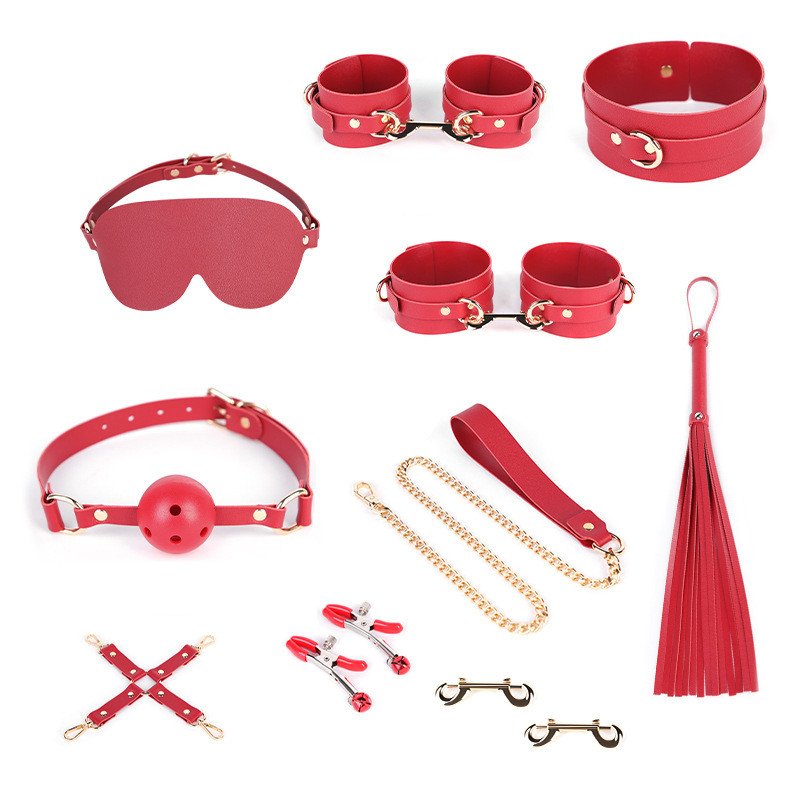 Luxury 10 Pcs Leather Gear Bondage Kit With Bag Bdsm Collar Handcuff Sex Toys Bondage Set For Couples Adult Bondage Gear Fetish