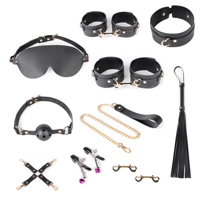 Luxury 10 Pcs Leather Gear Bondage Kit With Bag Bdsm Collar Handcuff Sex Toys Bondage Set For Couples Adult Bondage Gear Fetish