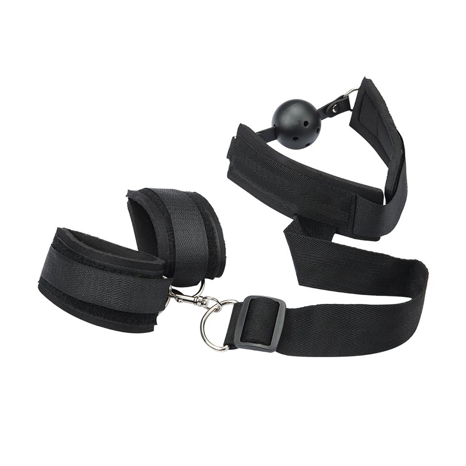 Bondage Gear Ribbon Material Bondage Kit Black Handcuffs with Mouth Ball Set Toys for Women juguetes sexuales