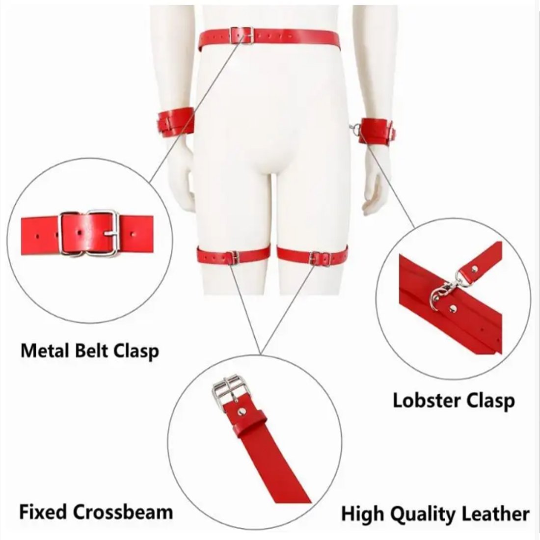 BDSM Sex Bondage Set with Handcuffs and Leg Straps Cuffs Adjustable Wrist Sex Bondage Legs Restraints Set Sex Toys