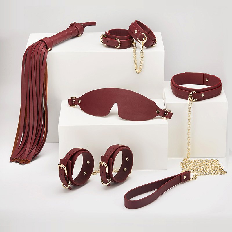 Bdsm Toys Leather Bondage Set For Wine Red SM Leather Bdsm Bondage Kit Leather Bondage Gear