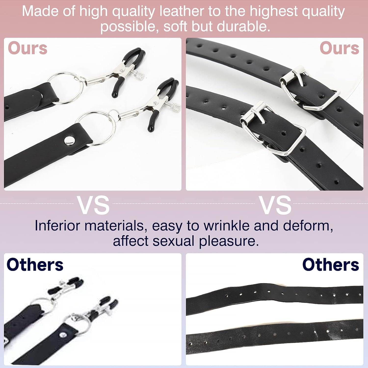 Labia Spreader for Women, BDSM Pussy Clamp Nipple Clamps Clitoral Stimulator Clips with Adjustable Leather Straps Rubber Tips