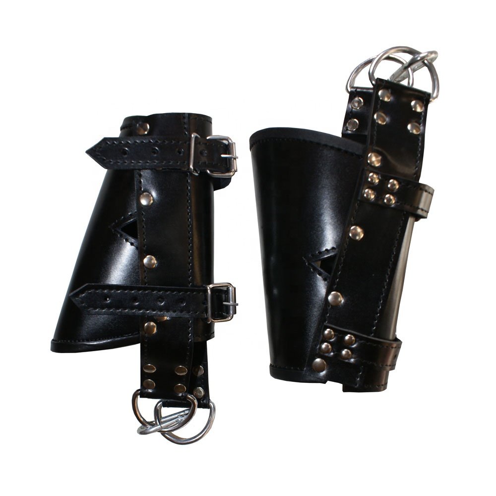 HMB-0425B LEATHER BONDAGE ITEM ANKLE CUFF SET BLACK HEAVY DUTY CUFFS BDSM ITEM ON SALE