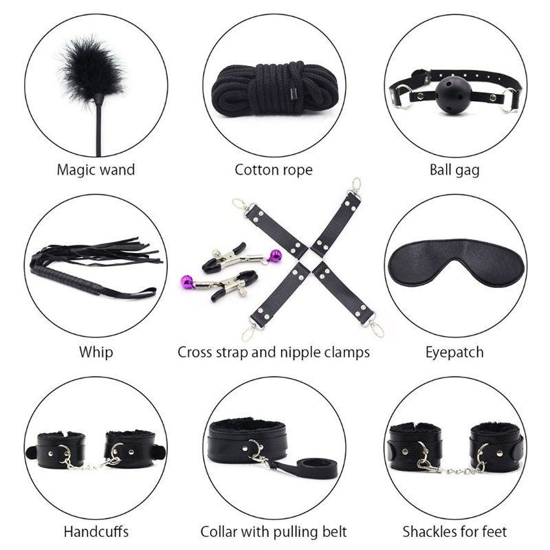 Dropshipping Sex Product BDSM Set Bondage Gear PU Leather Fetish 10 Kit Restraints Slave Adult Sex Toy Handcuff, BDSM for Couple
