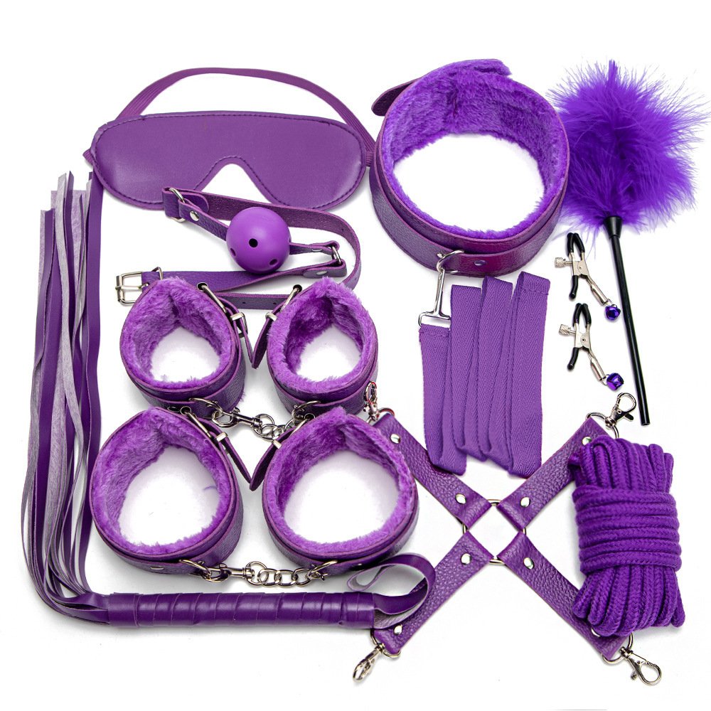 10pcsSet Wholesale Adult Game SM Bondage Toys Gear Restraint Handcuffs Nipple Clamp Whip Collar Erotic Toy Kit for Couples