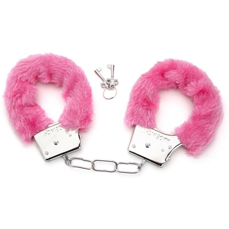 BDSM Stainless Steel Locking Handcuff Furry Plush Hand Cuffs Bondage Restraints Cosplay Shackles Sex Toys for Couple