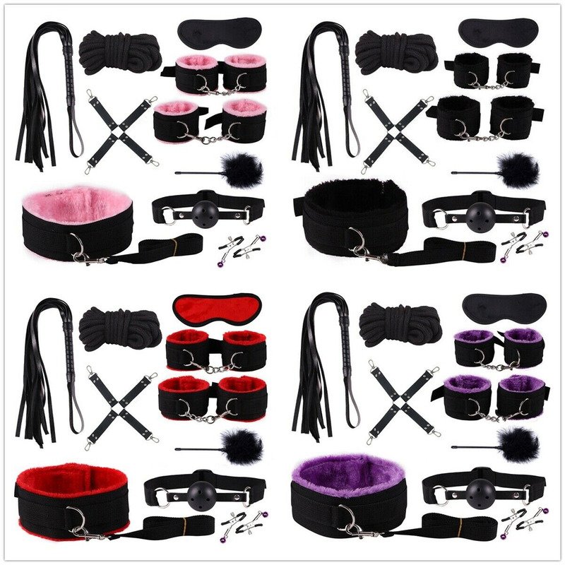 SM Nipple Pliers Whip Leather Sex Exotic Toy bdsm Set Adult Hand cuffs Kit handcuffs for Couples Bondage Gear