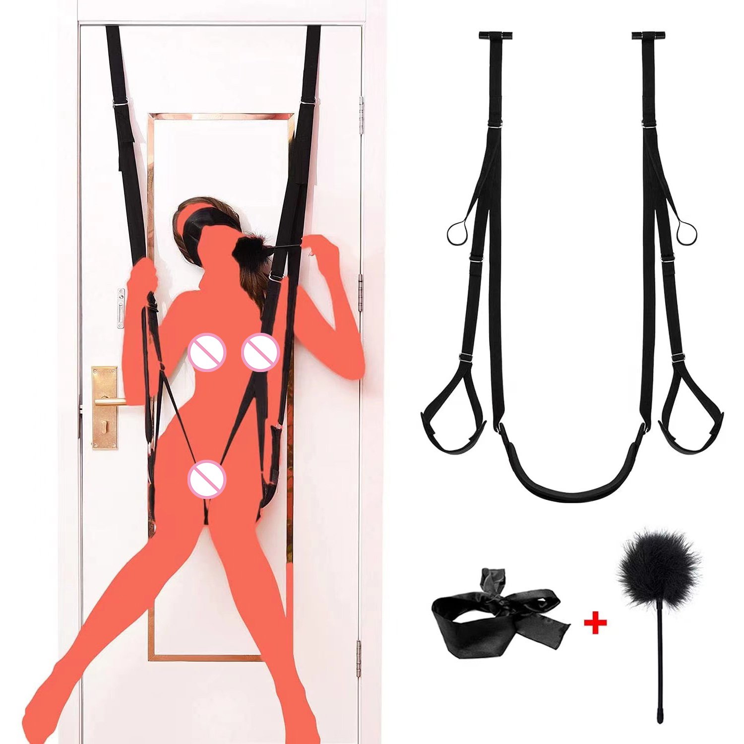 PINKZOOM Sex Swing BDSM Bondage Restraints Kit 2 in 1 Door Swing and Sex Restraints Wrist and Thigh Ankle Restraint Cuffs Neck t