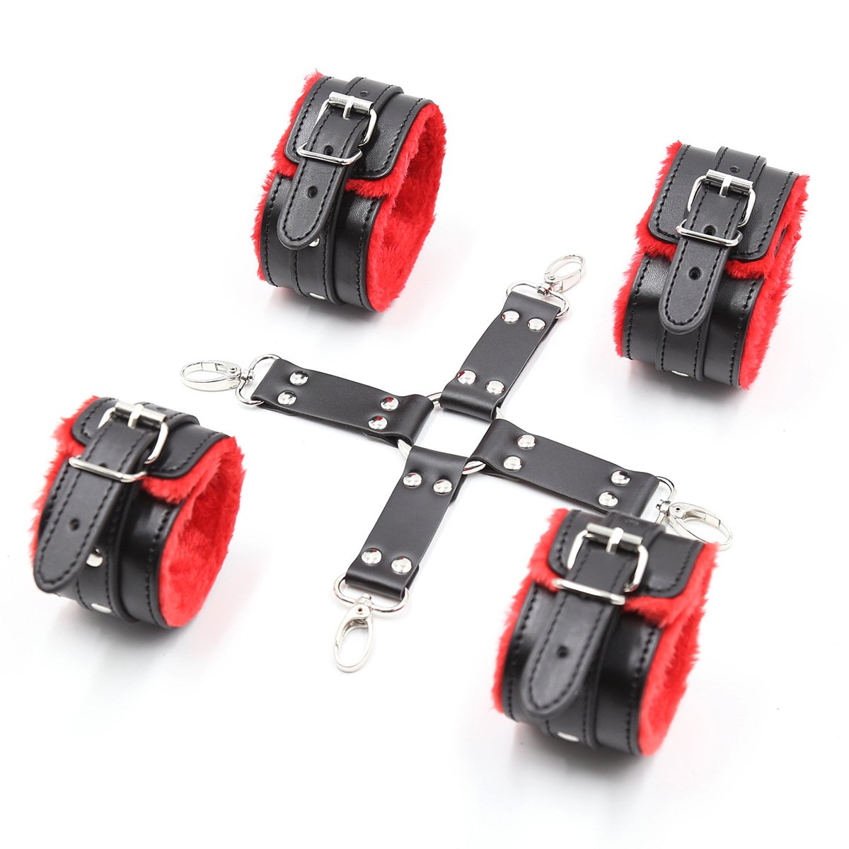 10PCS/set Black Bondage Restraints Set Slave Game Sex Bdsm Handcuffs Footcuff Whip Rope Plush Bondage Set