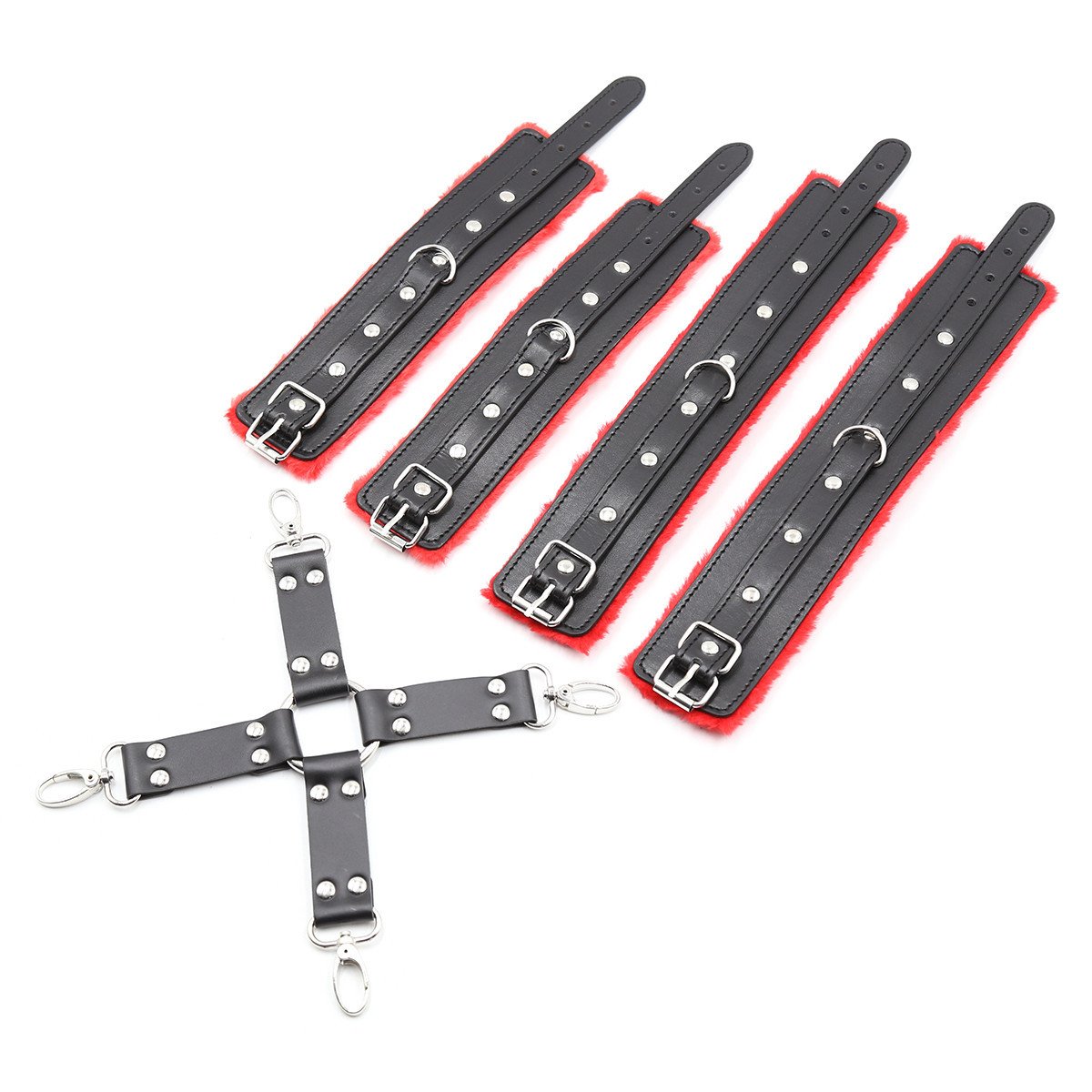 10PCS/set Black Bondage Restraints Set Slave Game Sex Bdsm Handcuffs Footcuff Whip Rope Plush Bondage Set