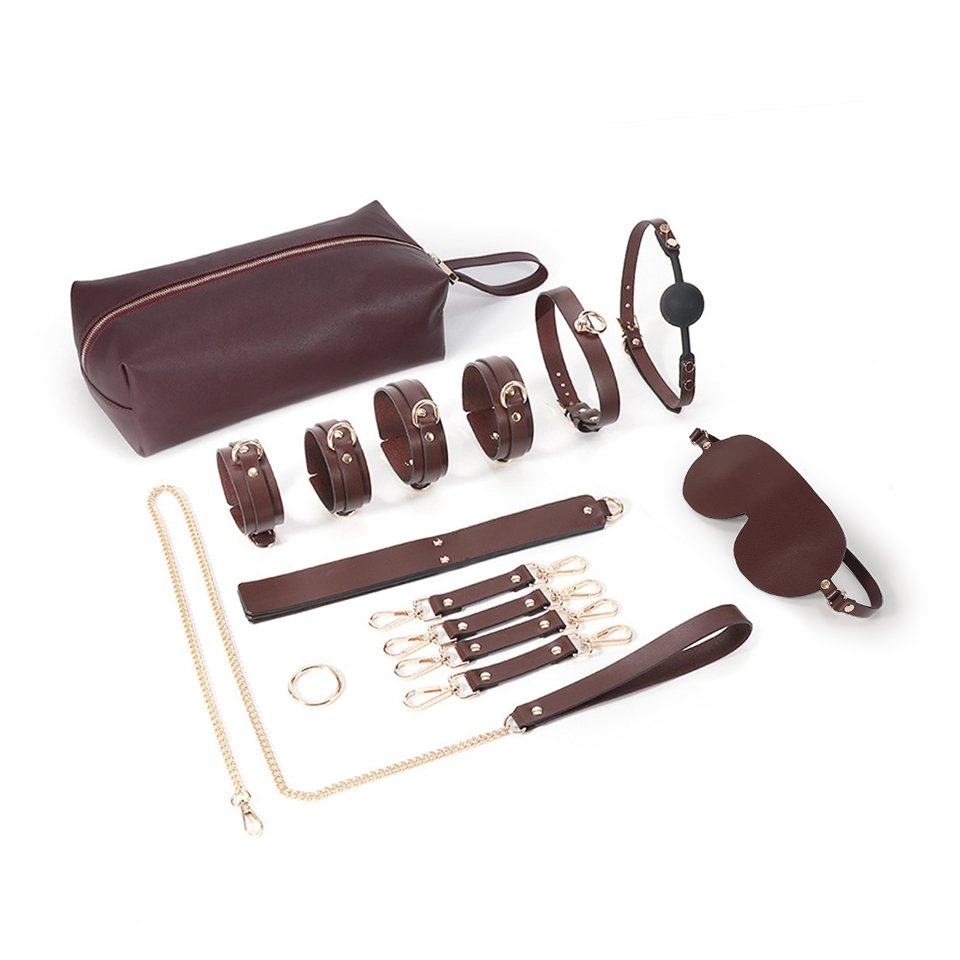 Real Leather Bondage Gear Couples Erotic Foreplay SM Products Hot Girl PU Handcuffs Luxury Sexy Bondage Restraints BDSM Kit