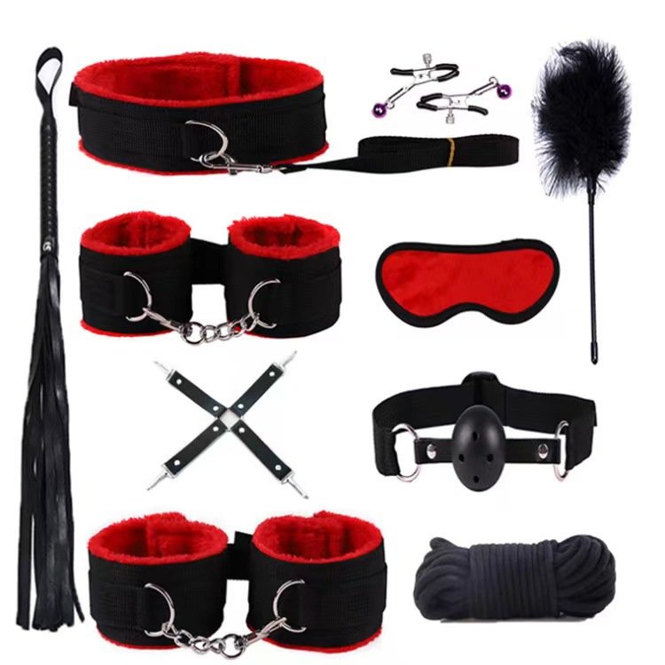 12pcs/set Rope Bondage Suit Handcuffs Set Blindfold Paddle Nipple Clamps Metal Anal Plug Adult Sex Toy BDSM Product For Couple