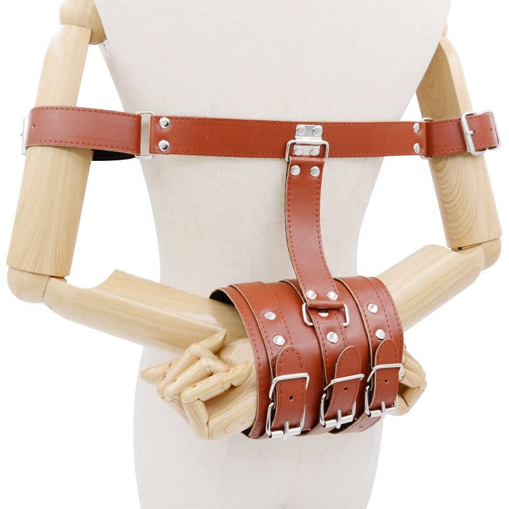 Adult BDSM Sex Toy Leather BackHand Handcuffs Slave Couple Bondage Training Female Handcuffs bdsm japanese bondage suit adult sm