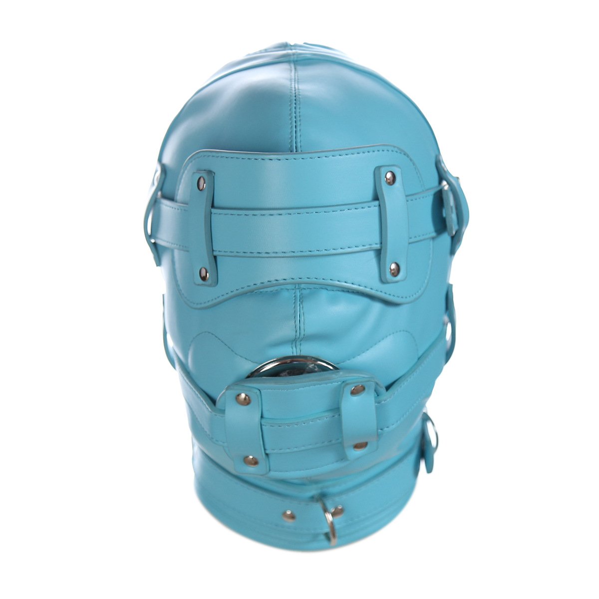 Pink Color Bondage Hood BDSM Leather Muzzle Gimp with Detachable Eye Pad Penis Mouth Gag Head Harness Sexy Costume Accessory