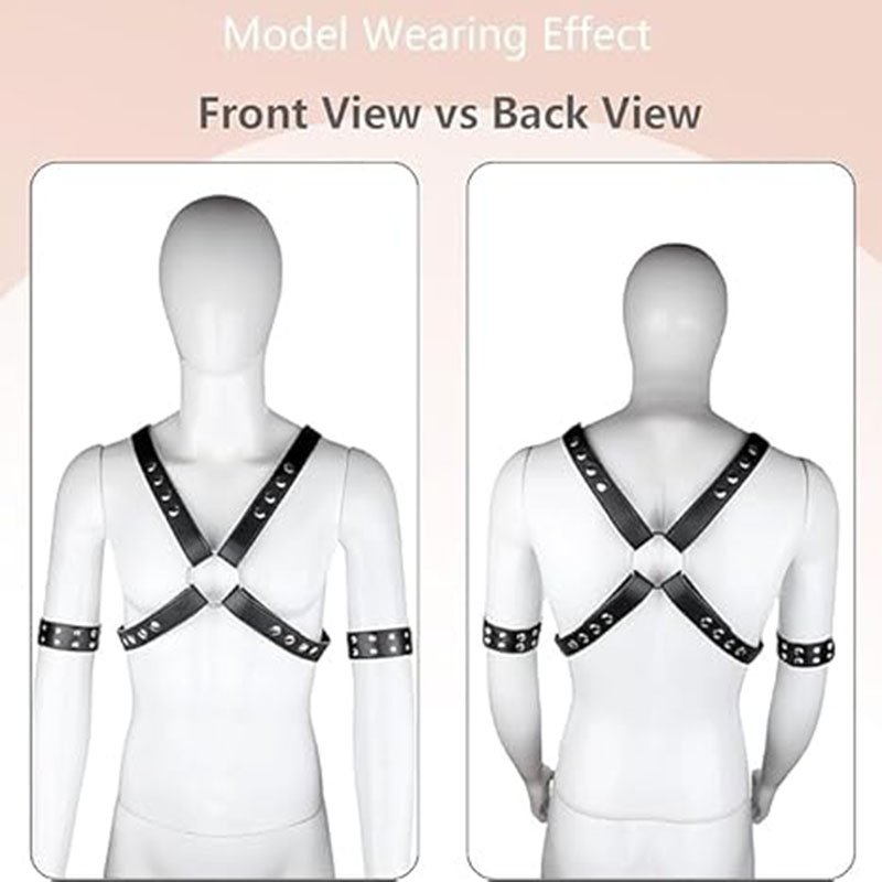OEM PU Leather Sexy Bondage Gear Men Lingerie Leather Harness Man Black Shoulder Strap Connected Belts