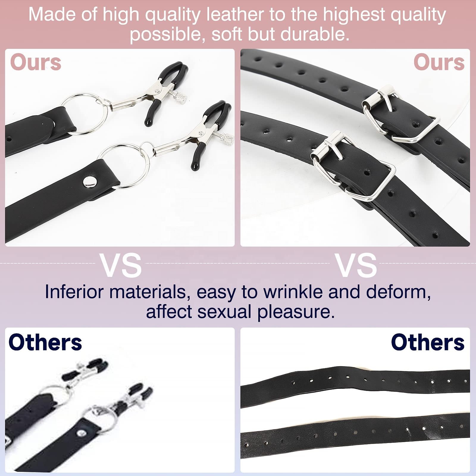 Netphi BDSM Pussy Clamp Nipple with Adjustable Leather Straps Rubber Tips Bondage Vagina Stimulator Sex Toys For Couple