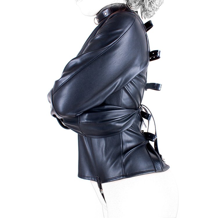 Do Customer Size Body Bondage Harness Adjustable BDSM Fetish Leather Straitjacket Women's Gimp Bag Adult Game Straight Jacket